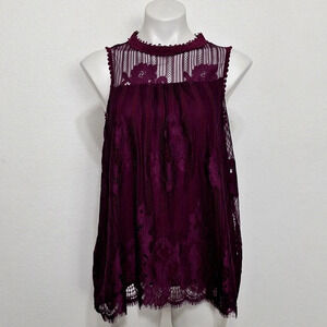 Taylor & Sage Whimsygoth Mesh Witchy Embroidered Lace Babydoll Purple Top Size L